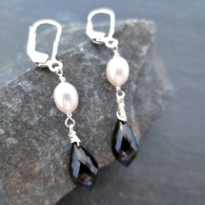 Pearl, Black Spinel earrings