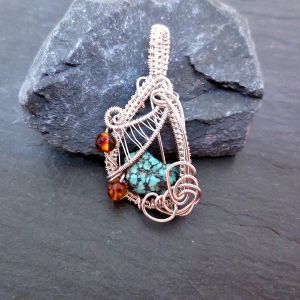 Turquoise and Amber pendant