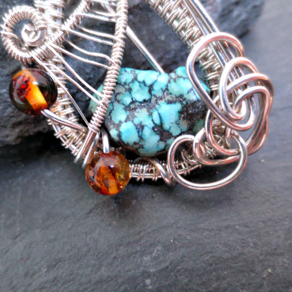 Turquoise and Amber pendant