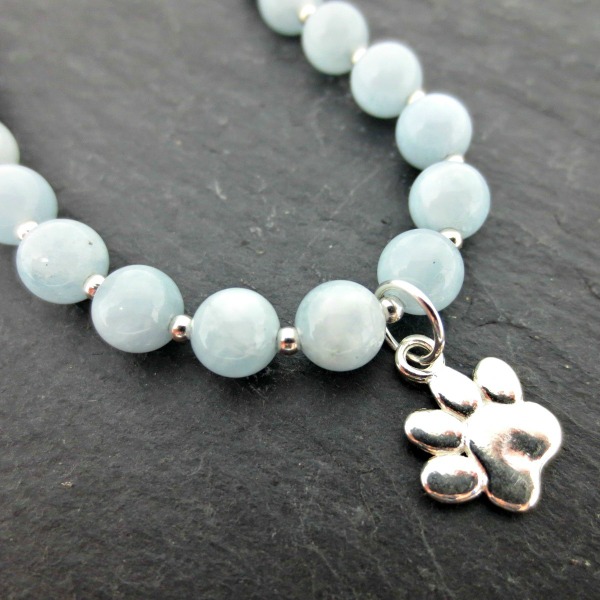 Aquamarine paw print bracelet