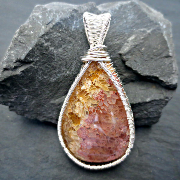 fossil coral, wirework, sterling silver