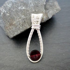 garnet sterling siver wirework January birthstone