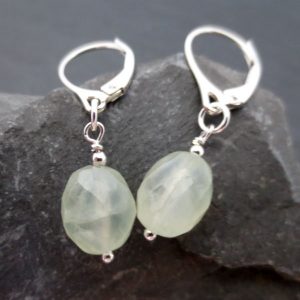 Prehnite puffy oval earrings