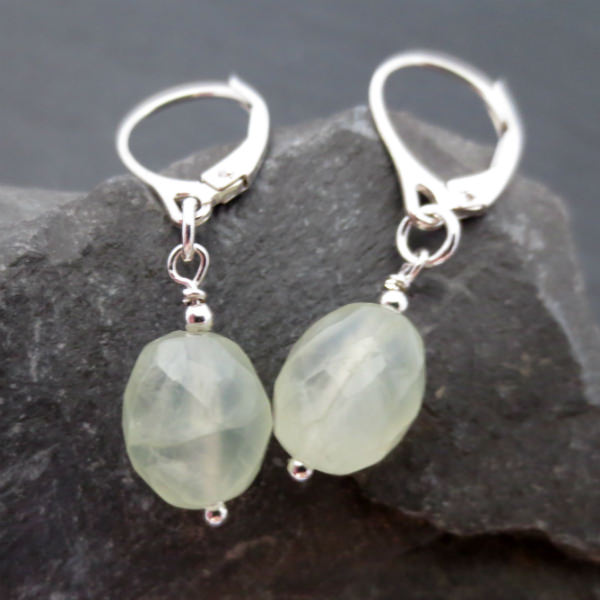 Prehnite puffy oval earrings