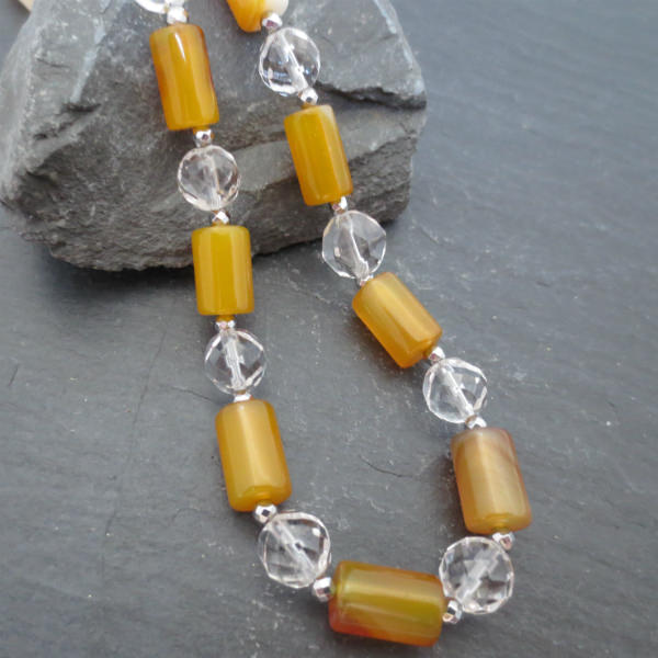 Yellow agate tube necklace
