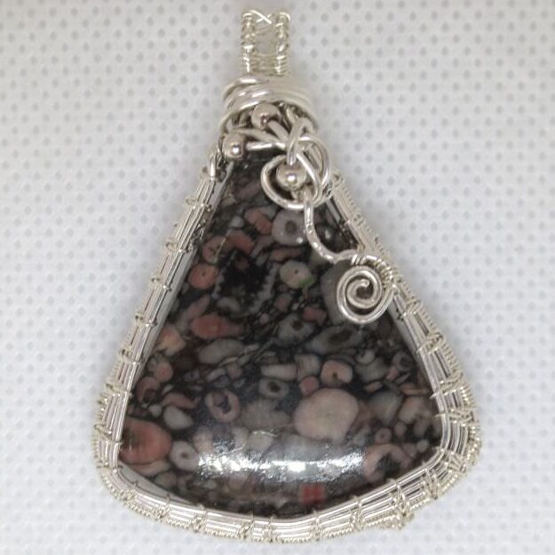 Crinoid Fossil Pendant,sterling silver wirework