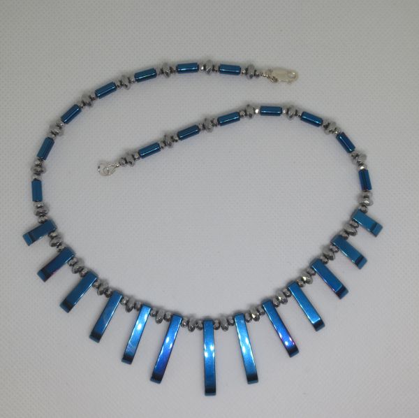 Blue Hematite Bar and Tube Necklace